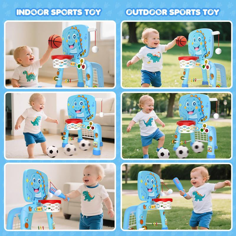 DADAPALS 3-In-1 Toys for 1 2 3 Years Old Boys Girls, Toddler Basketball Hoop & Soccer Goal & Baseball Sport Activity Center,Interactive Musical Sports Toys, Christmas Birthday Gifts for Baby Kids Age 12-18 Months