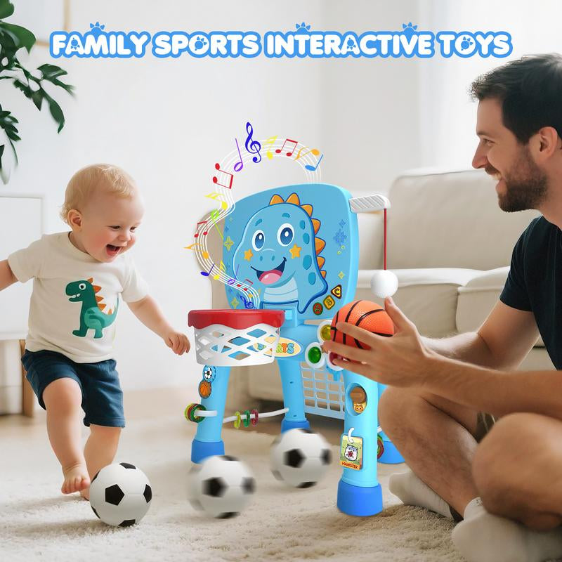 DADAPALS 3-In-1 Toys for 1 2 3 Years Old Boys Girls, Toddler Basketball Hoop & Soccer Goal & Baseball Sport Activity Center,Interactive Musical Sports Toys, Christmas Birthday Gifts for Baby Kids Age 12-18 Months