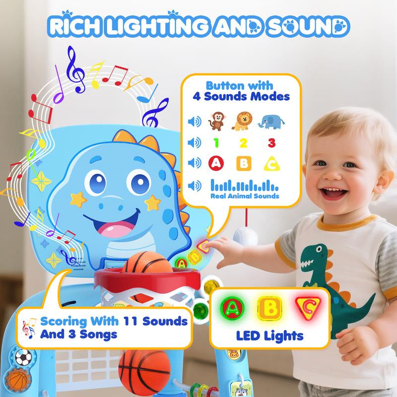 DADAPALS 3-In-1 Toys for 1 2 3 Years Old Boys Girls, Toddler Basketball Hoop & Soccer Goal & Baseball Sport Activity Center,Interactive Musical Sports Toys, Christmas Birthday Gifts for Baby Kids Age 12-18 Months