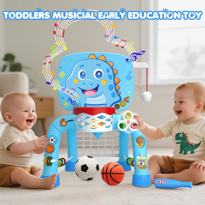 DADAPALS 3-In-1 Toys for 1 2 3 Years Old Boys Girls, Toddler Basketball Hoop & Soccer Goal & Baseball Sport Activity Center,Interactive Musical Sports Toys, Christmas Birthday Gifts for Baby Kids Age 12-18 Months