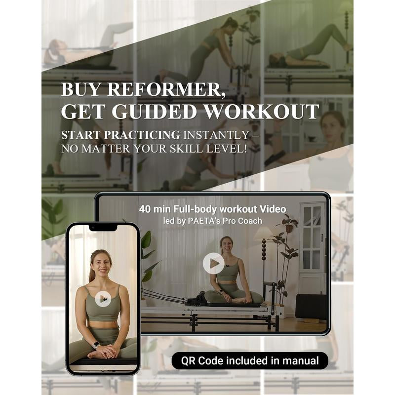 PAETA Foldable Pilates Reformer Machine with Music Wire Springs & Jump Board | Home Workout Equipment, Supports up to 400Lbs Outdoorfun