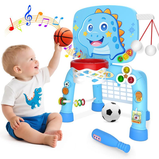 DADAPALS 3-In-1 Toys for 1 2 3 Years Old Boys Girls, Toddler Basketball Hoop & Soccer Goal & Baseball Sport Activity Center，Interactive Musical Sports Toys, Christmas Birthday Gifts for Baby Kids Age 12-18 Months