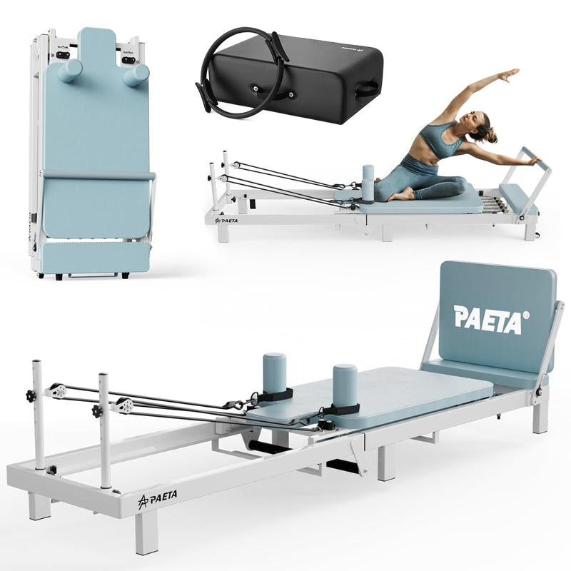 PAETA Foldable Pilates Reformer Machine with Music Wire Springs & Jump Board | Home Workout Equipment, Supports up to 400Lbs Outdoorfun