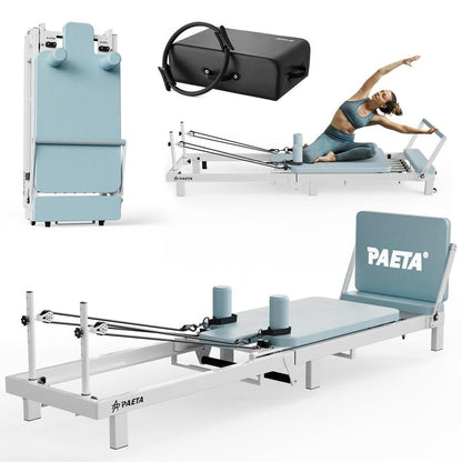 PAETA Foldable Pilates Reformer Machine with Music Wire Springs & Jump Board | Home Workout Equipment, Supports up to 400Lbs Outdoorfun