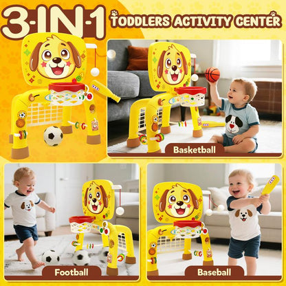 DADAPALS 3-In-1 Toys for 1 2 3 Years Old Boys Girls, Toddler Basketball Hoop & Soccer Goal & Baseball Sport Activity Center，Interactive Musical Sports Toys, Christmas Birthday Gifts for Baby Kids Age 12-18 Months