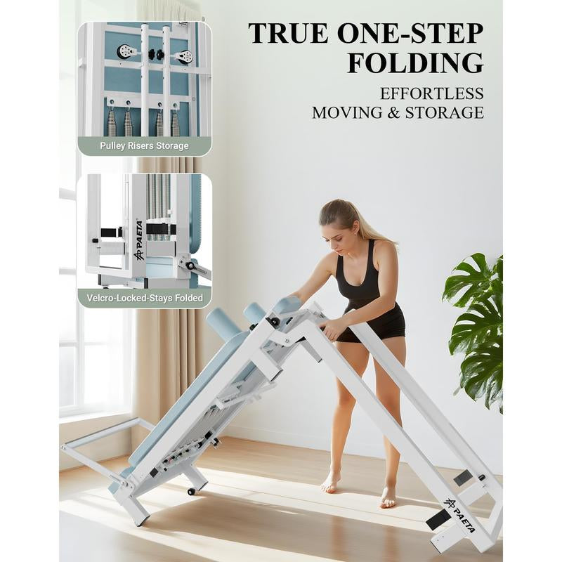 PAETA Foldable Pilates Reformer Machine with Music Wire Springs & Jump Board | Home Workout Equipment, Supports up to 400Lbs Outdoorfun