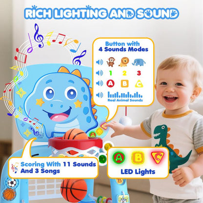 DADAPALS 3-In-1 Toys for 1 2 3 Years Old Boys Girls, Toddler Basketball Hoop & Soccer Goal & Baseball Sport Activity Center，Interactive Musical Sports Toys, Christmas Birthday Gifts for Baby Kids Age 12-18 Months