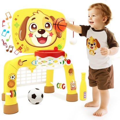 DADAPALS 3-In-1 Toys for 1 2 3 Years Old Boys Girls, Toddler Basketball Hoop & Soccer Goal & Baseball Sport Activity Center，Interactive Musical Sports Toys, Christmas Birthday Gifts for Baby Kids Age 12-18 Months